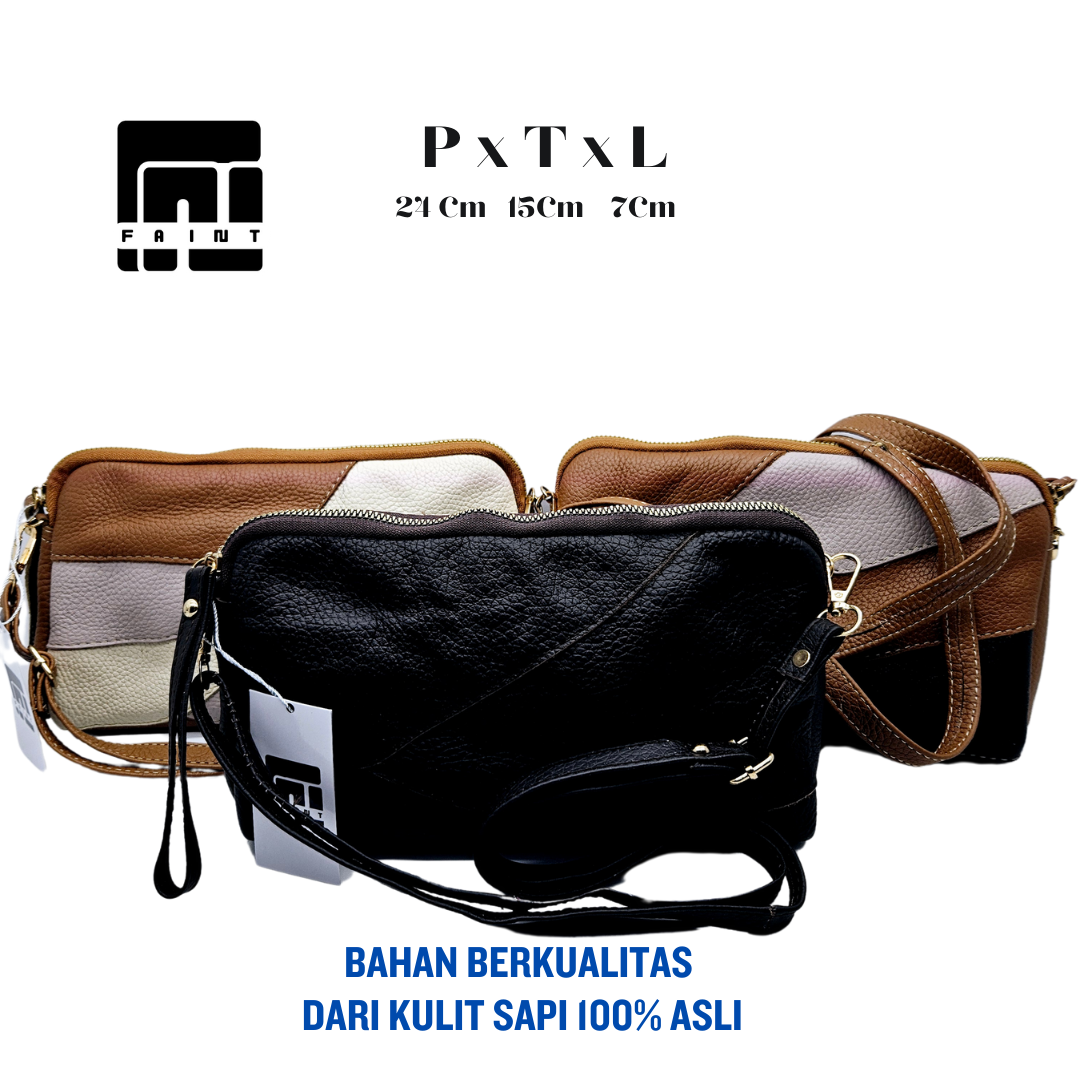 FAINT TAS PERCA KOMBINASI SELEMPANG WANITA KULIT SAPI 100% ASLI